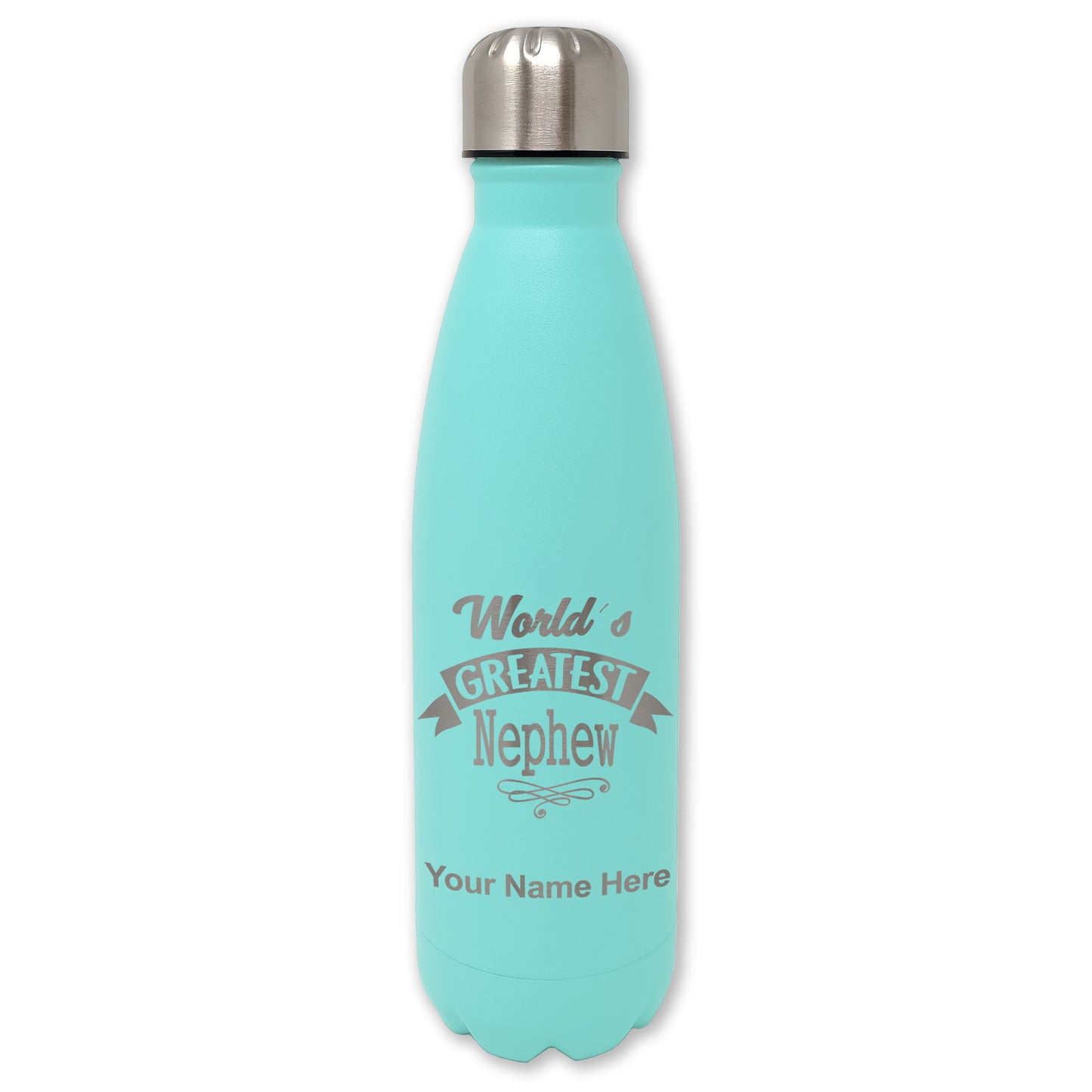 LaserGram Double Wall Water Bottle, World's Greatest Nephew, Personalized Engraving Included