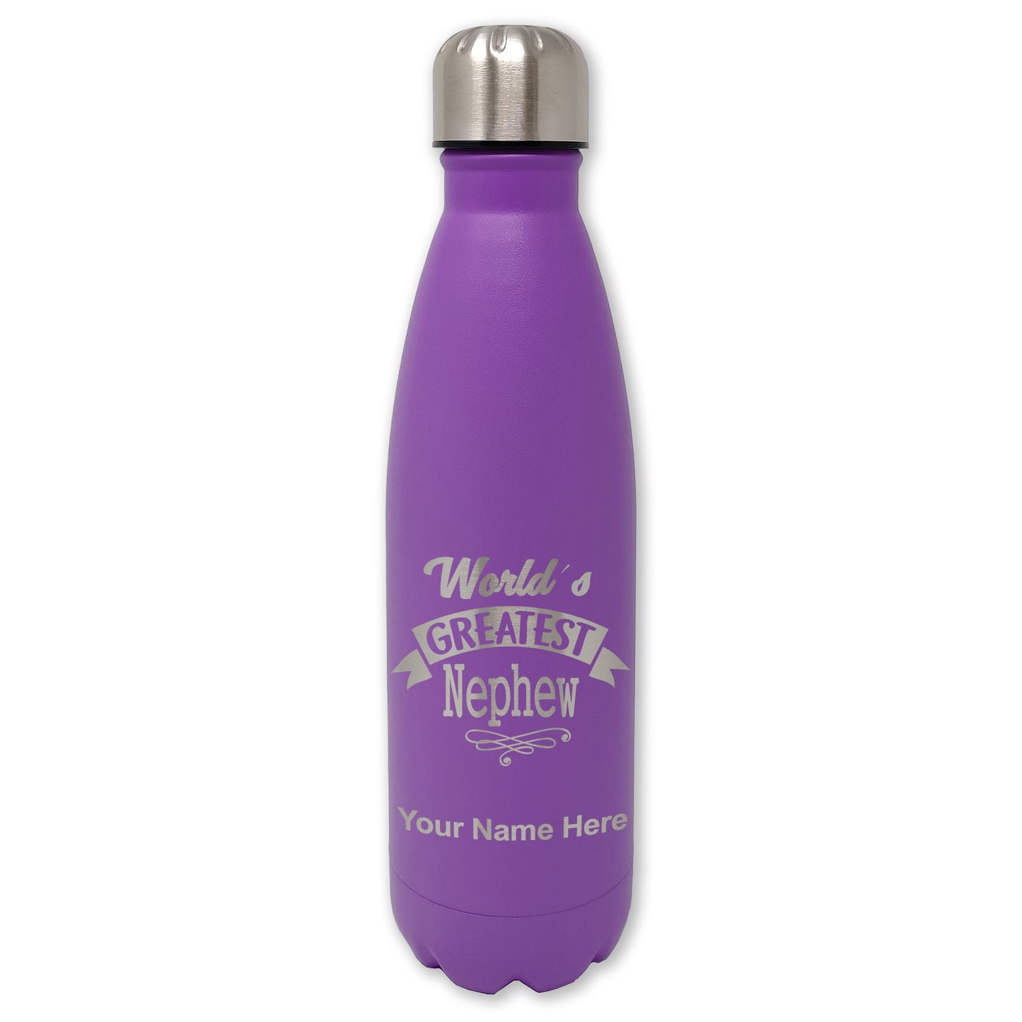 LaserGram Double Wall Water Bottle, World's Greatest Nephew, Personalized Engraving Included