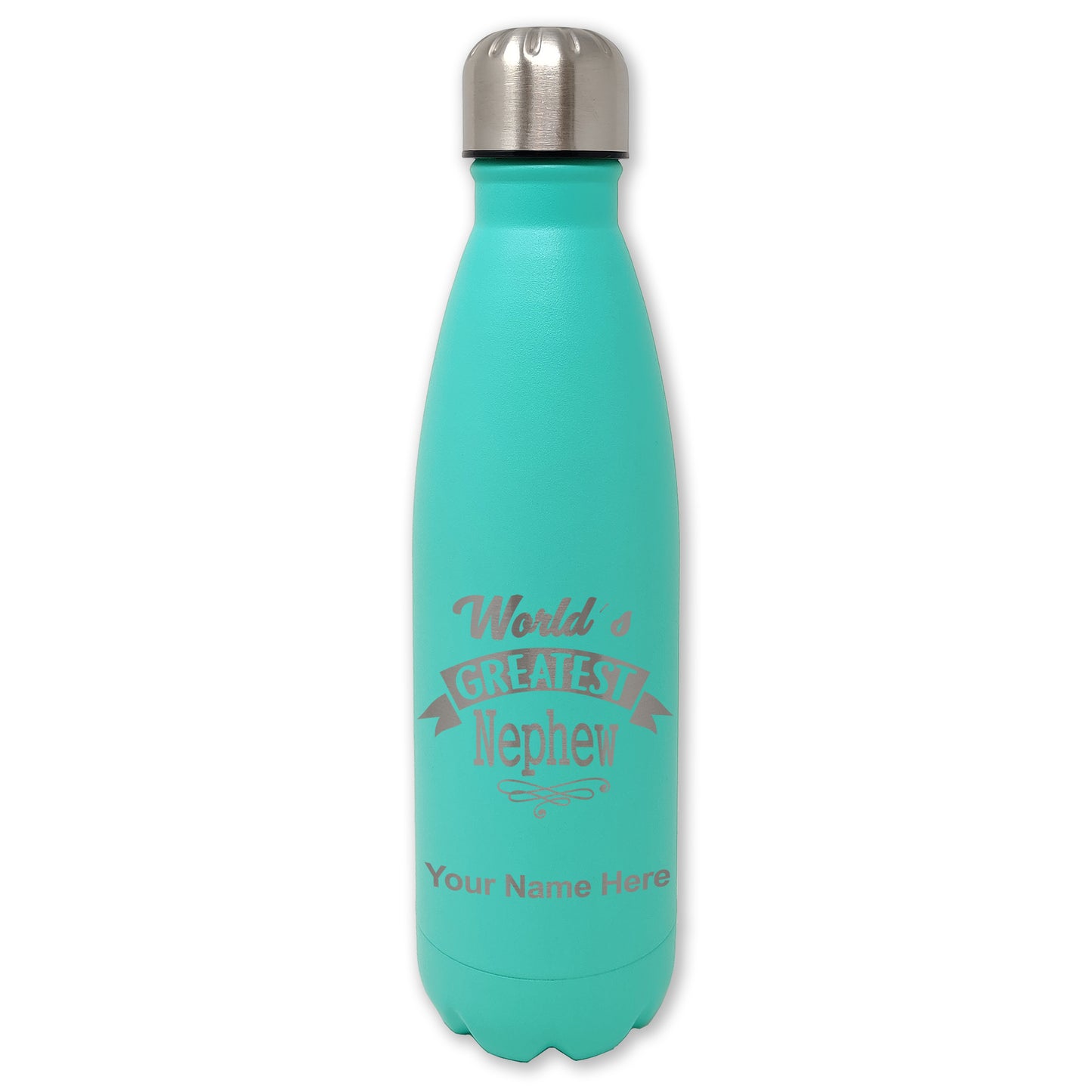 LaserGram Double Wall Water Bottle, World's Greatest Nephew, Personalized Engraving Included