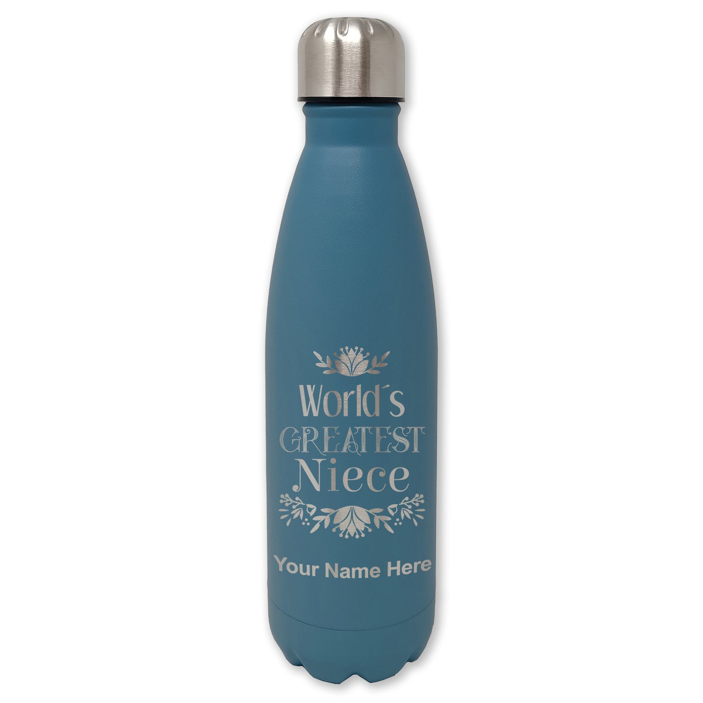 LaserGram Double Wall Water Bottle, World's Greatest Niece, Personalized Engraving Included