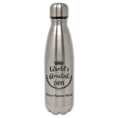 LaserGram Double Wall Water Bottle, World's Greatest Son, Personalized Engraving Included