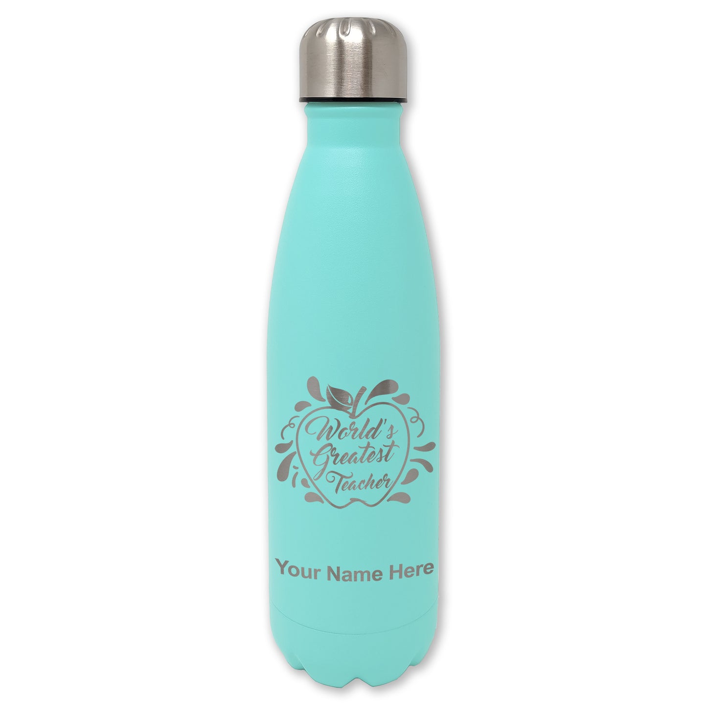LaserGram Double Wall Water Bottle, World's Greatest Teacher, Personalized Engraving Included