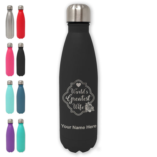 LaserGram Double Wall Water Bottle, World's Greatest Wife, Personalized Engraving Included