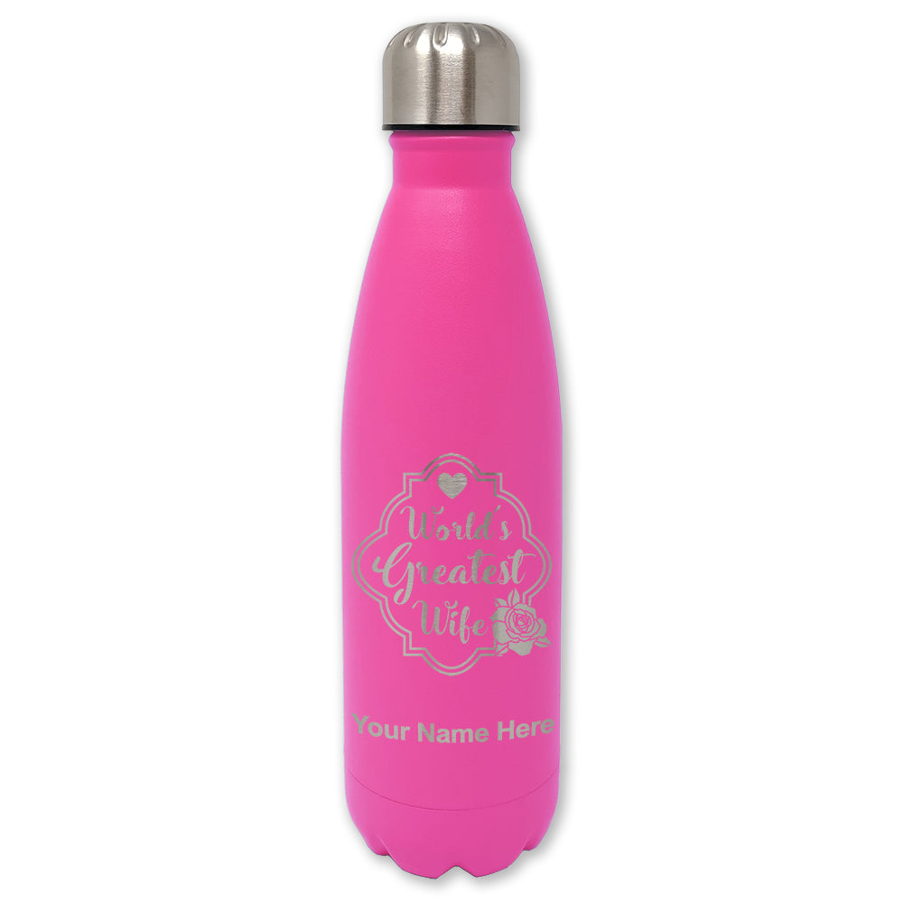 LaserGram Double Wall Water Bottle, World's Greatest Wife, Personalized Engraving Included