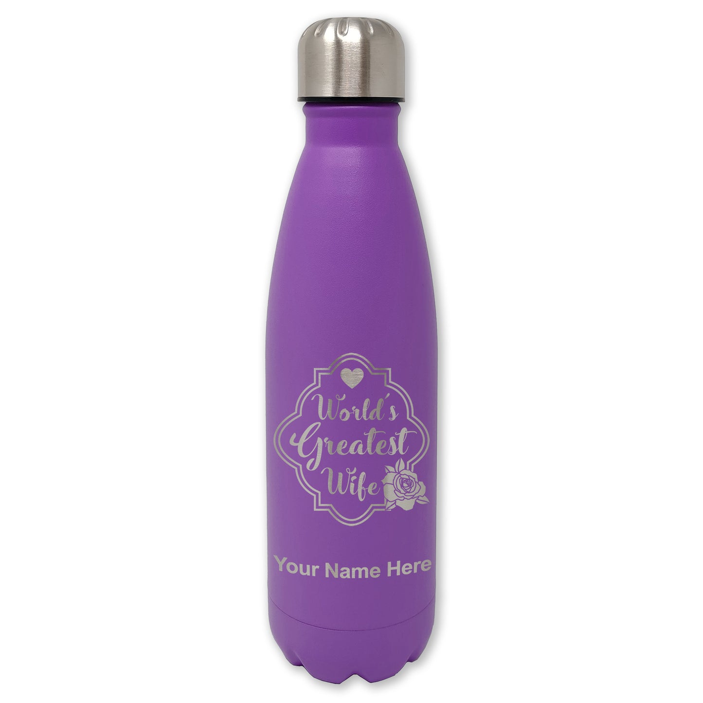 LaserGram Double Wall Water Bottle, World's Greatest Wife, Personalized Engraving Included