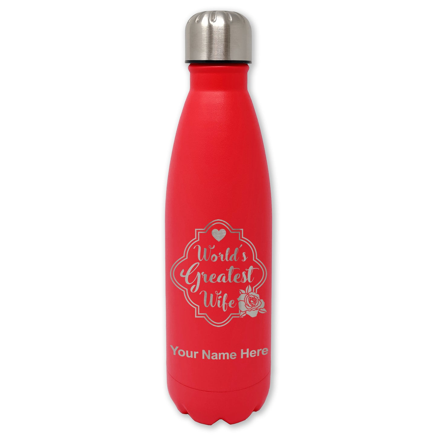 LaserGram Double Wall Water Bottle, World's Greatest Wife, Personalized Engraving Included