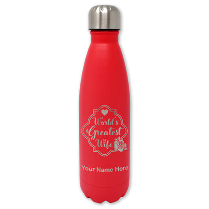 LaserGram Double Wall Water Bottle, World's Greatest Wife, Personalized Engraving Included
