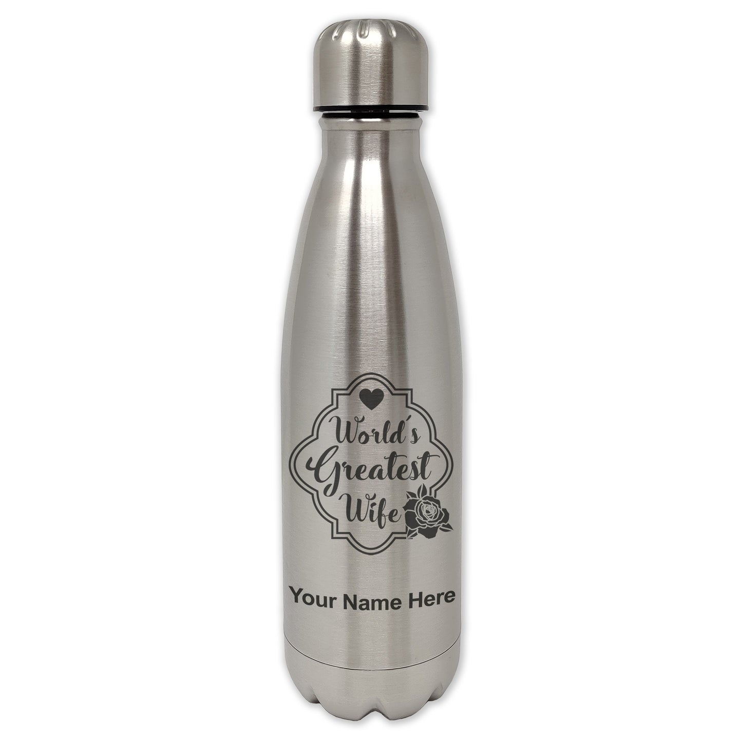 LaserGram Double Wall Water Bottle, World's Greatest Wife, Personalized Engraving Included
