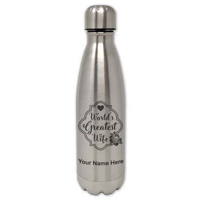 LaserGram Double Wall Water Bottle, World's Greatest Wife, Personalized Engraving Included