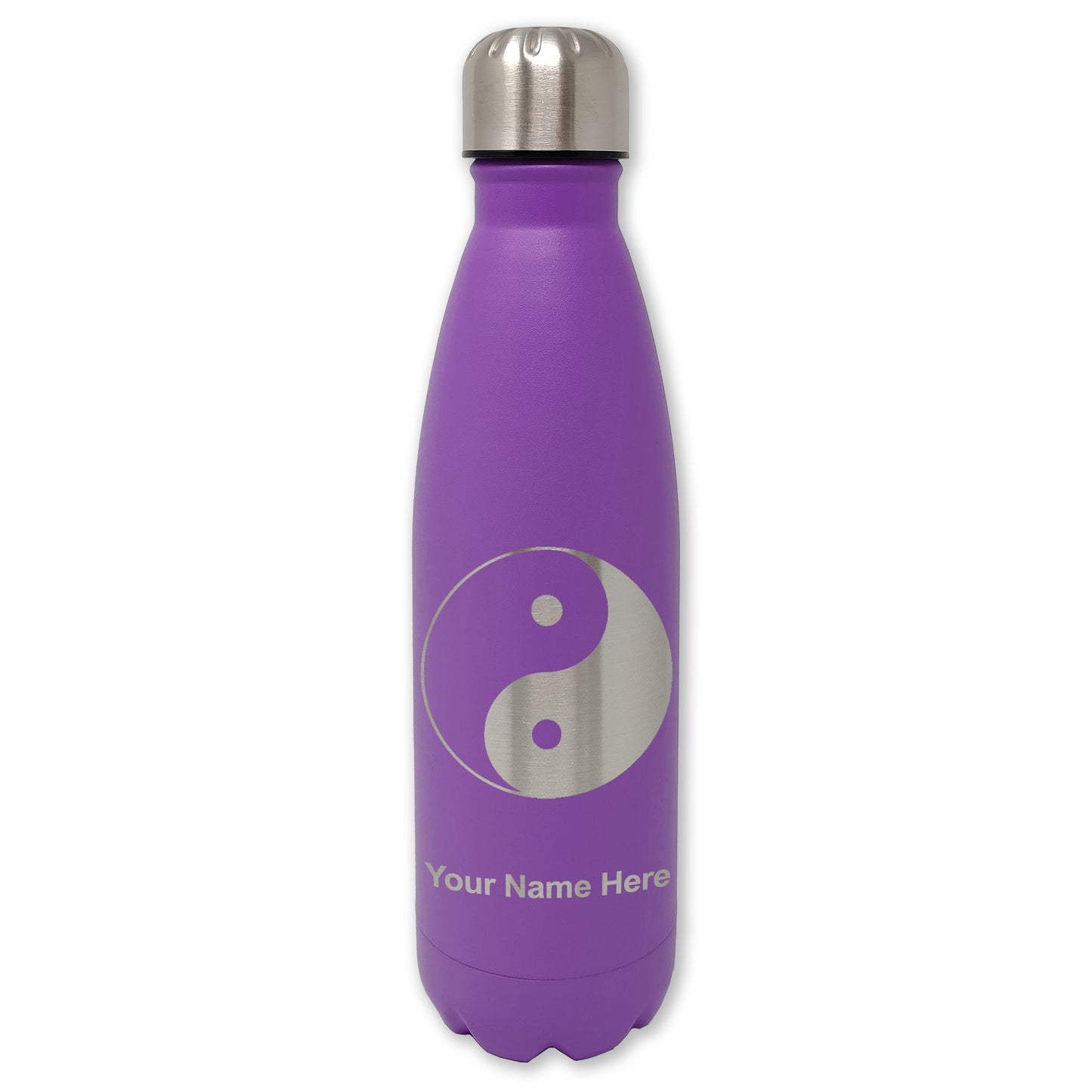 LaserGram Double Wall Water Bottle, Yin Yang, Personalized Engraving Included