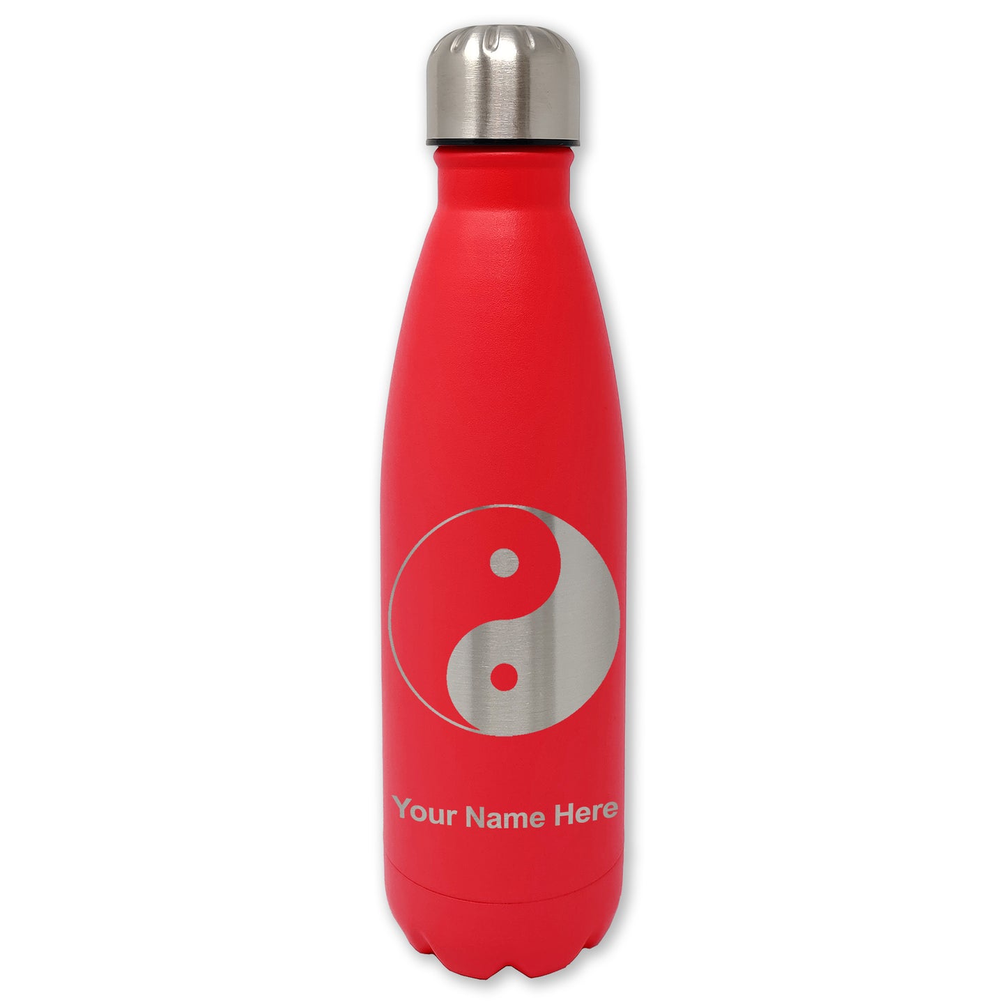 LaserGram Double Wall Water Bottle, Yin Yang, Personalized Engraving Included
