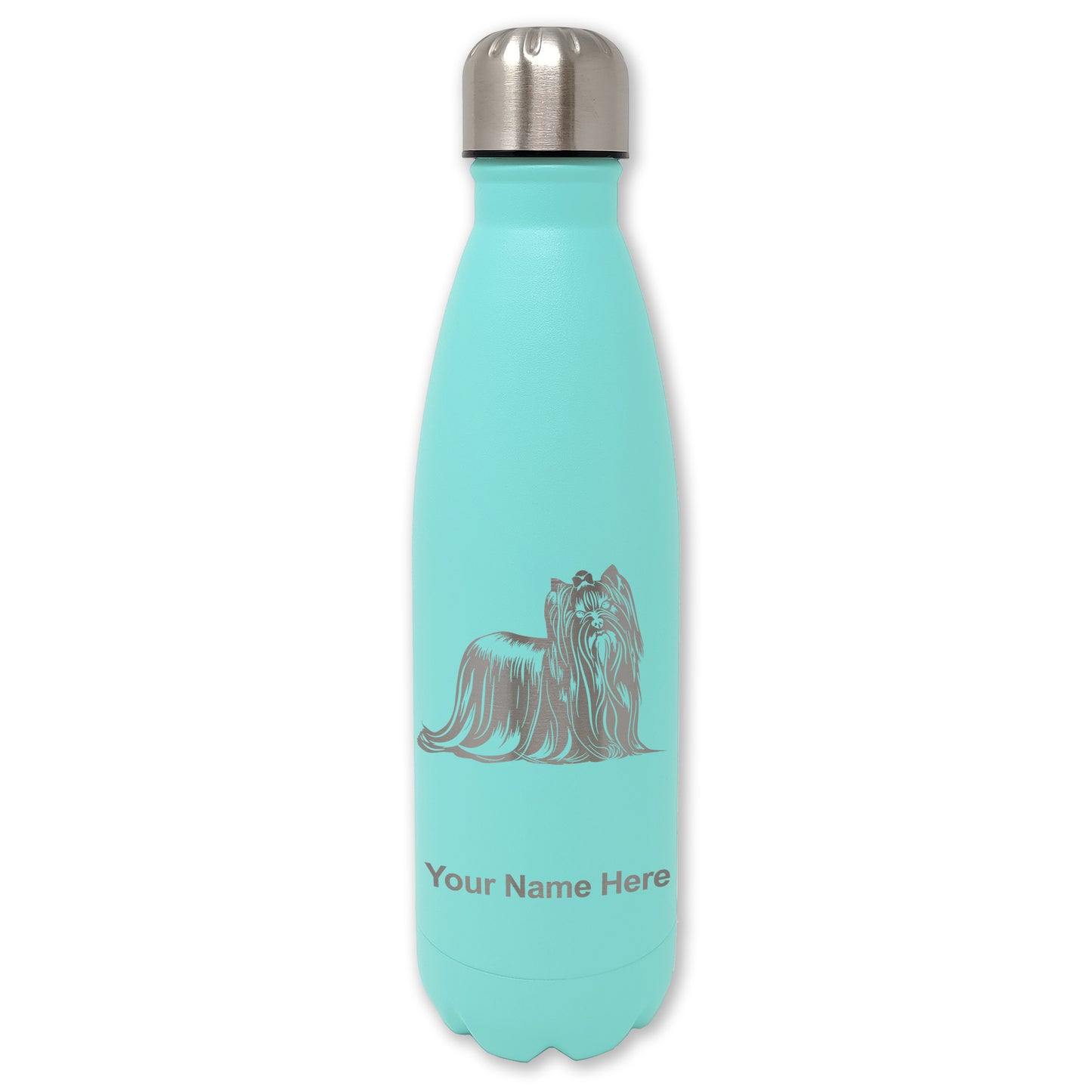 LaserGram Double Wall Water Bottle, Yorkshire Terrier Dog, Personalized Engraving Included