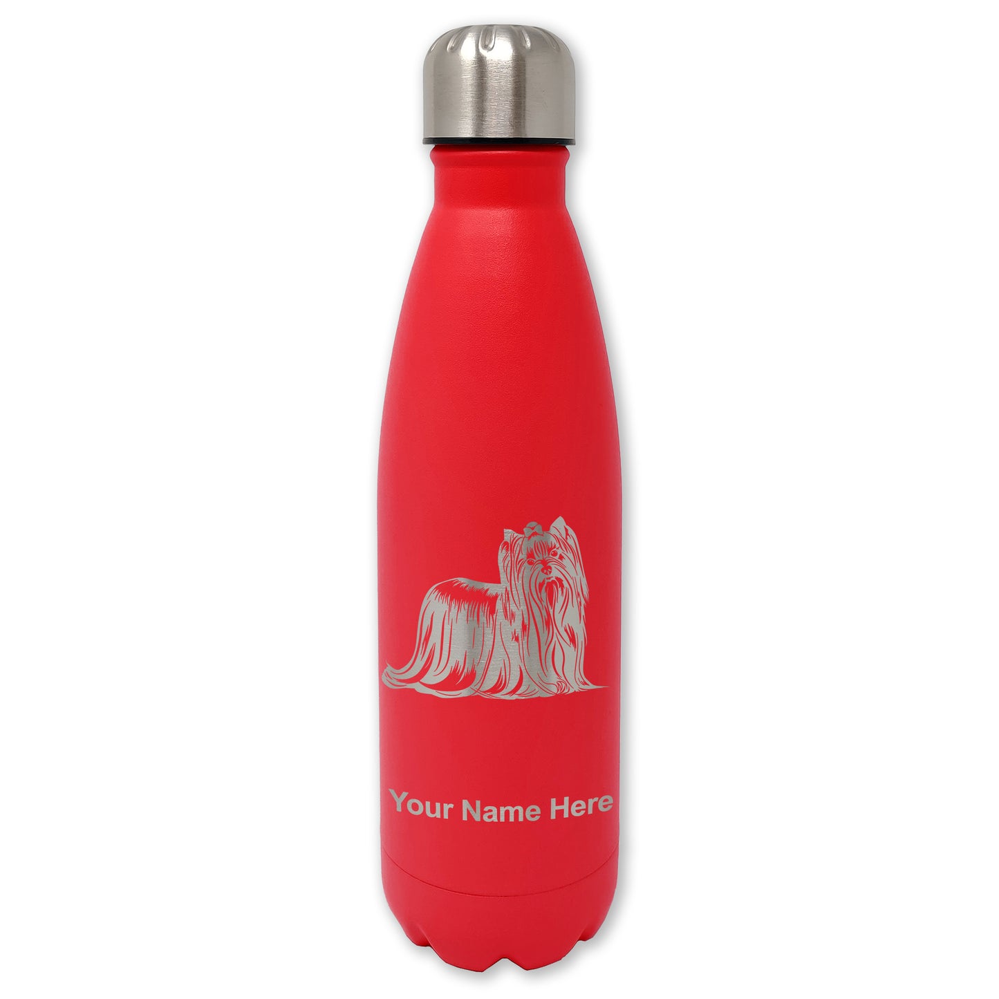 LaserGram Double Wall Water Bottle, Yorkshire Terrier Dog, Personalized Engraving Included