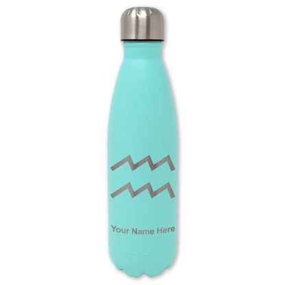LaserGram Double Wall Water Bottle, Zodiac Sign Aquarius, Personalized Engraving Included