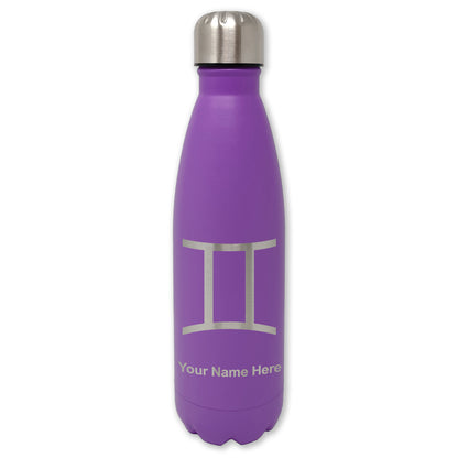 LaserGram Double Wall Water Bottle, Zodiac Sign Gemini, Personalized Engraving Included
