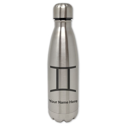 LaserGram Double Wall Water Bottle, Zodiac Sign Gemini, Personalized Engraving Included