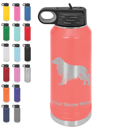 LaserGram 32oz Double Wall Flip Top Water Bottle with Straw, Golden Retriever Dog, Personalized Engraving Included