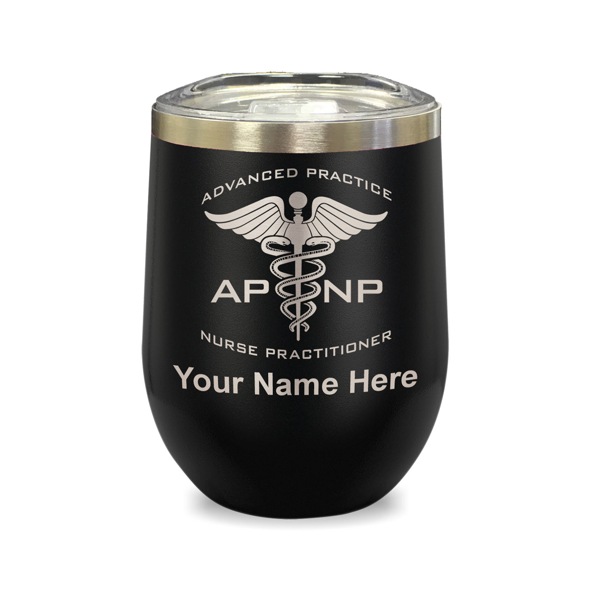 LaserGram Double Wall Stainless Steel Wine Glass, APNP Advanced Practice Nurse Practitioner, Personalized Engraving Included