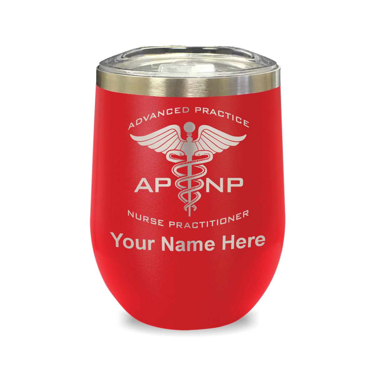 LaserGram Double Wall Stainless Steel Wine Glass, APNP Advanced Practice Nurse Practitioner, Personalized Engraving Included
