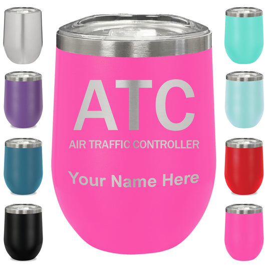 LaserGram Double Wall Stainless Steel Wine Glass, ATC Air Traffic Controller, Personalized Engraving Included