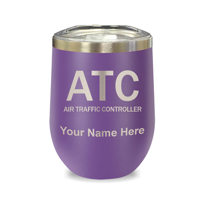 LaserGram Double Wall Stainless Steel Wine Glass, ATC Air Traffic Controller, Personalized Engraving Included