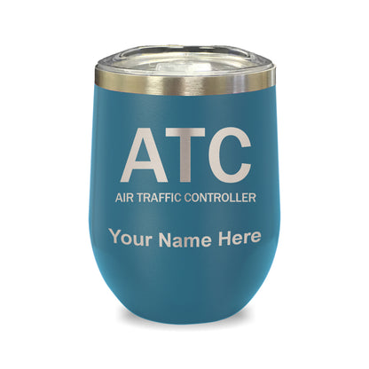 LaserGram Double Wall Stainless Steel Wine Glass, ATC Air Traffic Controller, Personalized Engraving Included