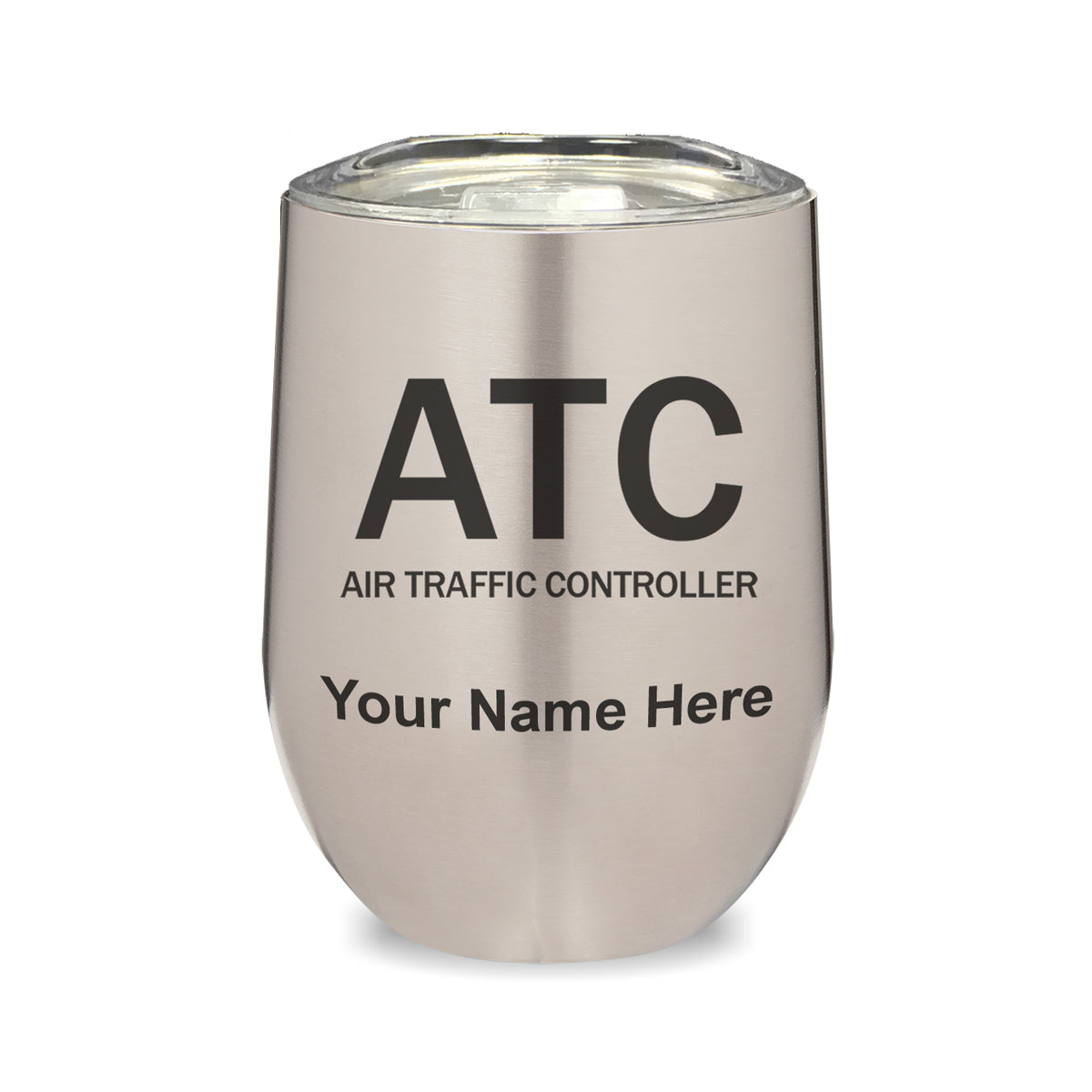 LaserGram Double Wall Stainless Steel Wine Glass, ATC Air Traffic Controller, Personalized Engraving Included