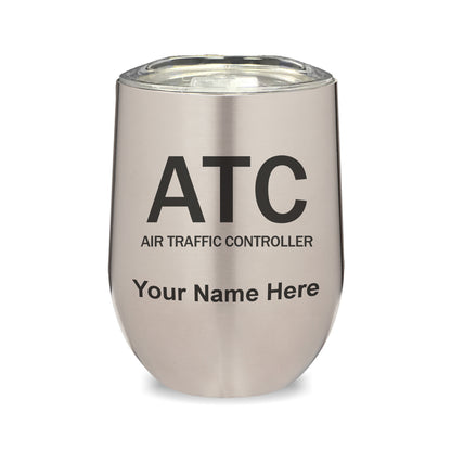 LaserGram Double Wall Stainless Steel Wine Glass, ATC Air Traffic Controller, Personalized Engraving Included