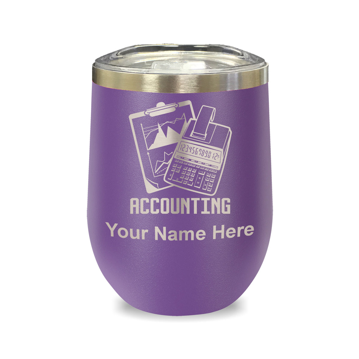 LaserGram Double Wall Stainless Steel Wine Glass, Accounting, Personalized Engraving Included