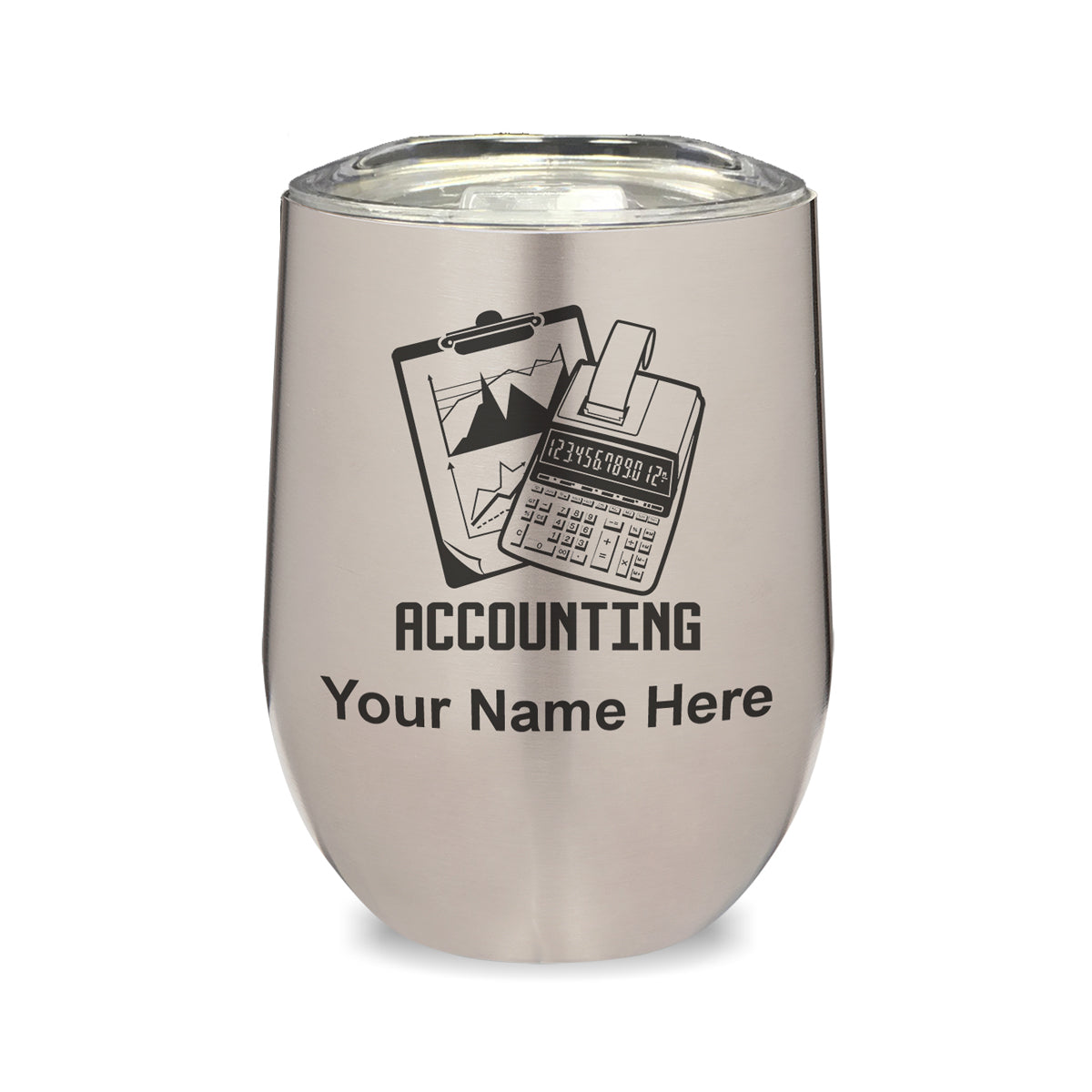LaserGram Double Wall Stainless Steel Wine Glass, Accounting, Personalized Engraving Included