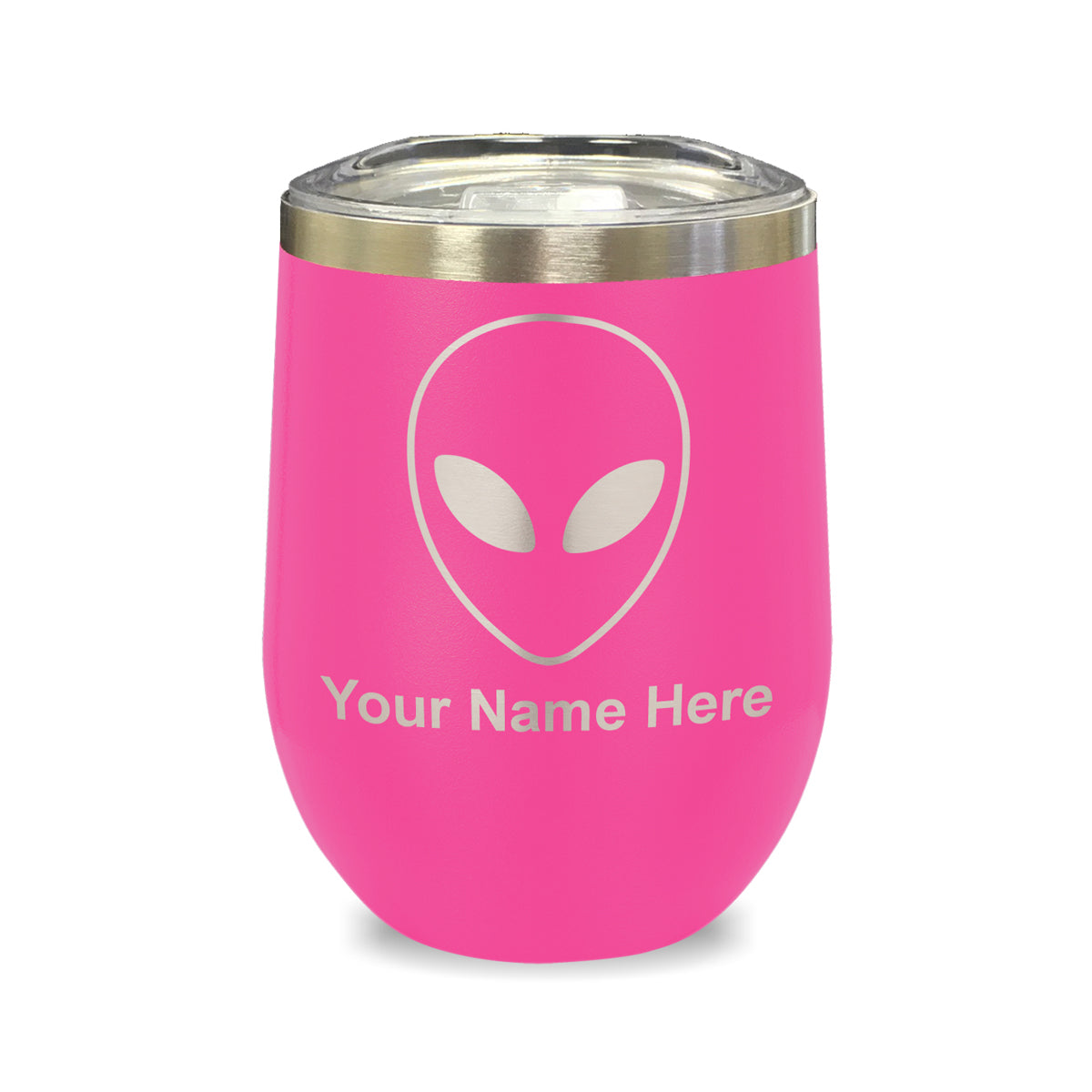 LaserGram Double Wall Stainless Steel Wine Glass, Alien Head, Personalized Engraving Included