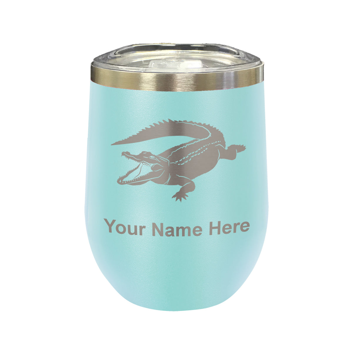 LaserGram Double Wall Stainless Steel Wine Glass, Alligator, Personalized Engraving Included