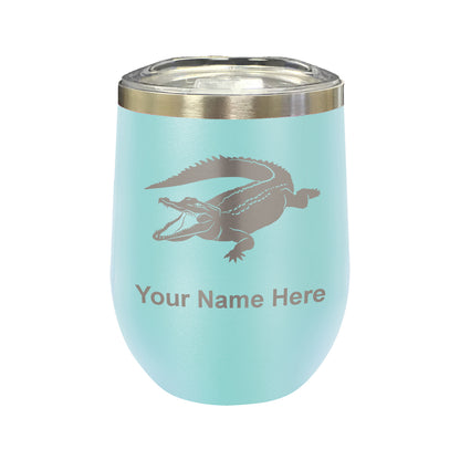 LaserGram Double Wall Stainless Steel Wine Glass, Alligator, Personalized Engraving Included