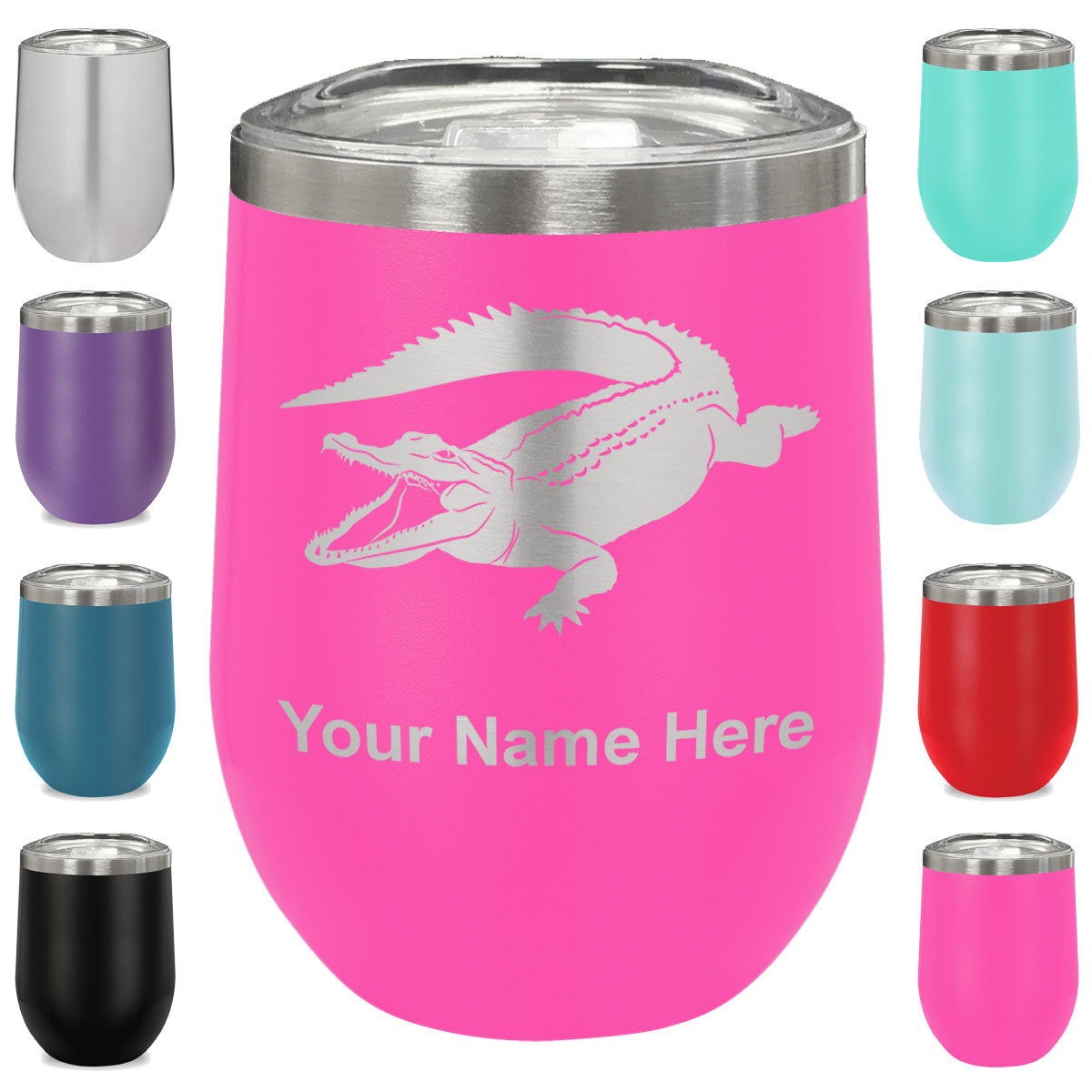 LaserGram Double Wall Stainless Steel Wine Glass, Alligator, Personalized Engraving Included