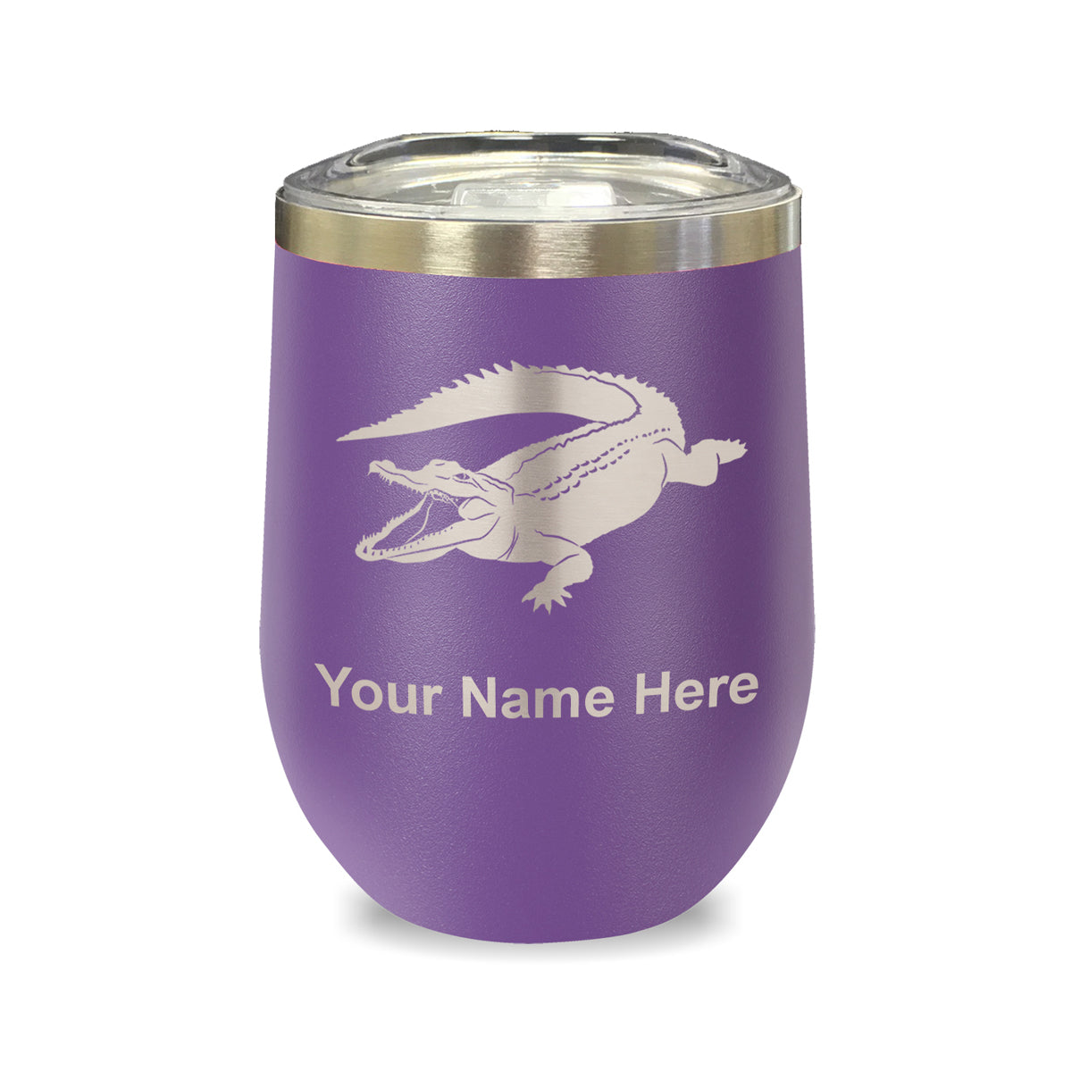 LaserGram Double Wall Stainless Steel Wine Glass, Alligator, Personalized Engraving Included