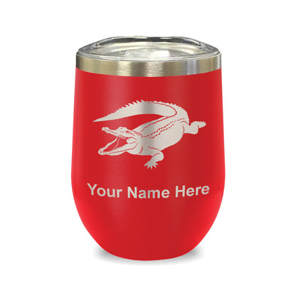 LaserGram Double Wall Stainless Steel Wine Glass, Alligator, Personalized Engraving Included