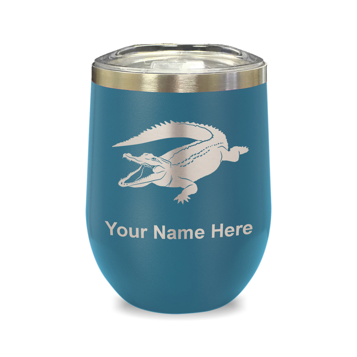 LaserGram Double Wall Stainless Steel Wine Glass, Alligator, Personalized Engraving Included