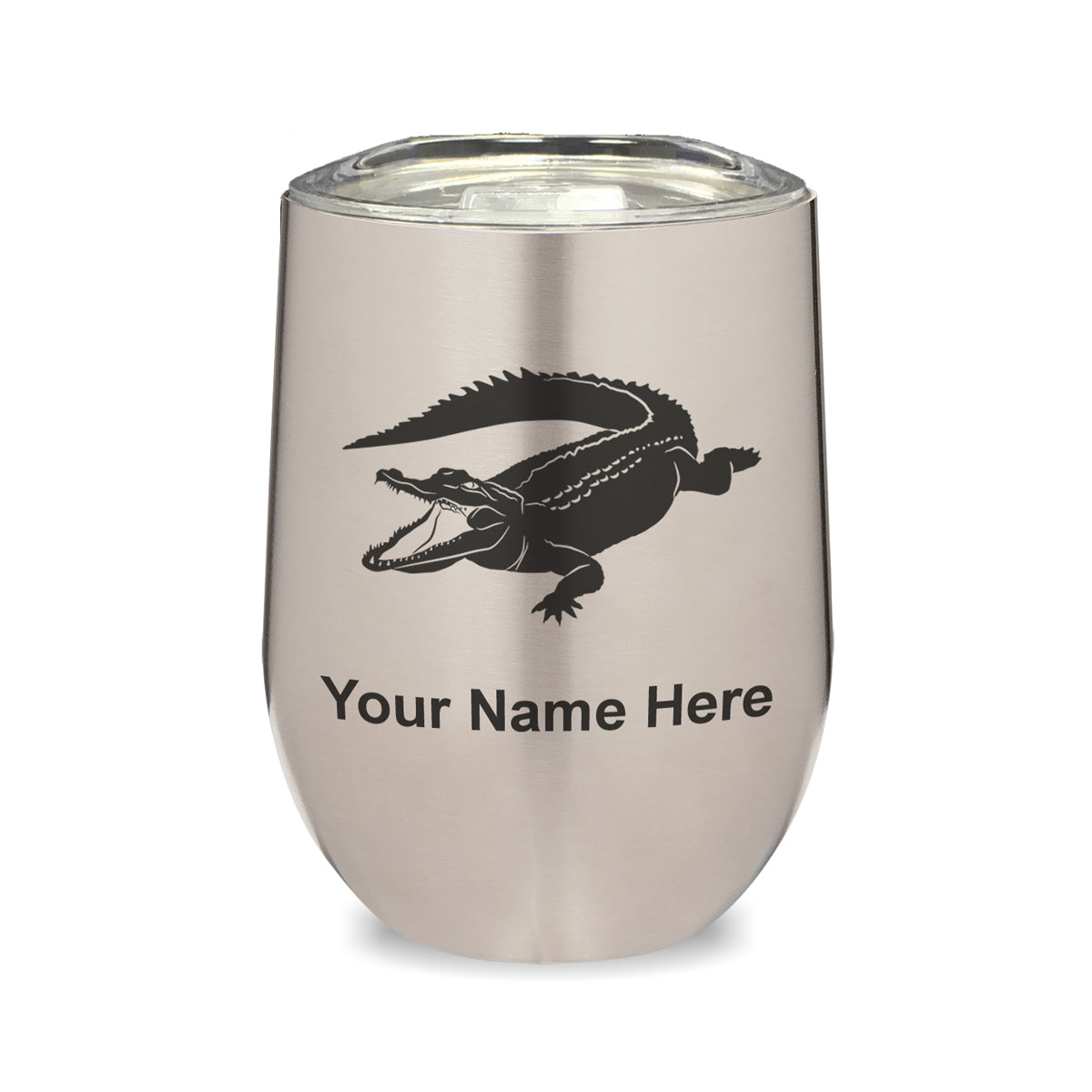 LaserGram Double Wall Stainless Steel Wine Glass, Alligator, Personalized Engraving Included