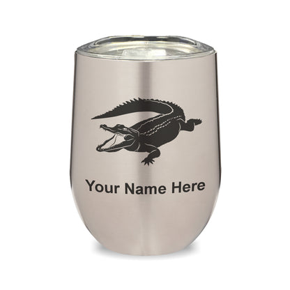 LaserGram Double Wall Stainless Steel Wine Glass, Alligator, Personalized Engraving Included