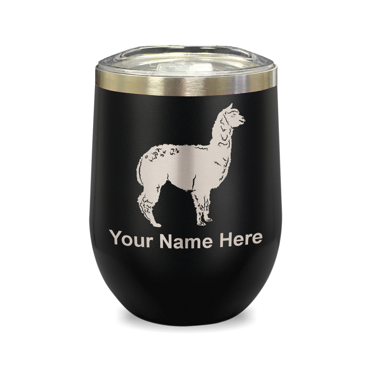 LaserGram Double Wall Stainless Steel Wine Glass, Alpaca, Personalized Engraving Included