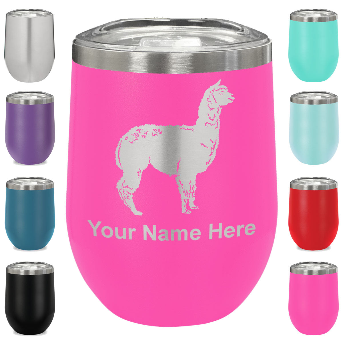 LaserGram Double Wall Stainless Steel Wine Glass, Alpaca, Personalized Engraving Included