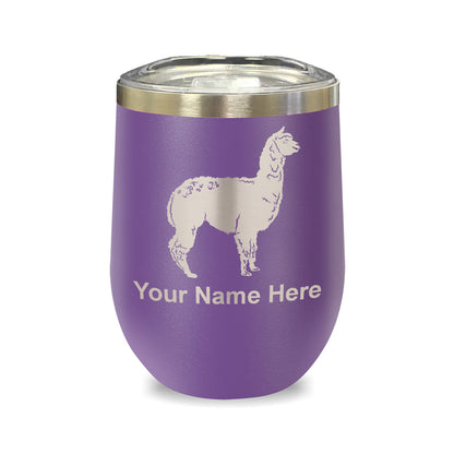LaserGram Double Wall Stainless Steel Wine Glass, Alpaca, Personalized Engraving Included