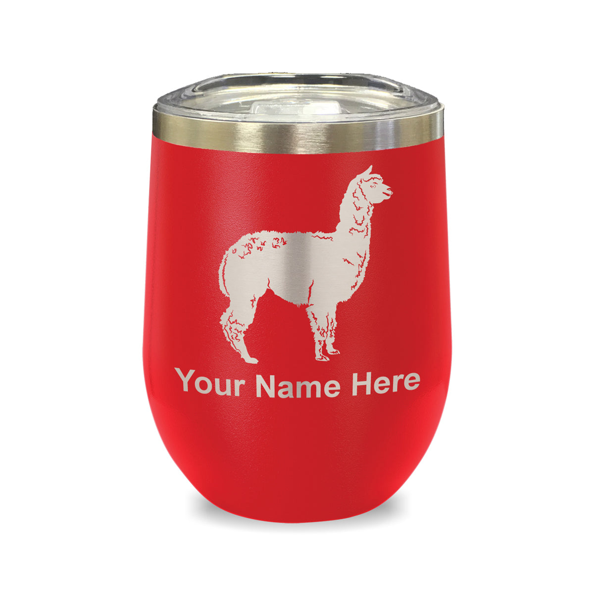 LaserGram Double Wall Stainless Steel Wine Glass, Alpaca, Personalized Engraving Included