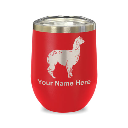 LaserGram Double Wall Stainless Steel Wine Glass, Alpaca, Personalized Engraving Included