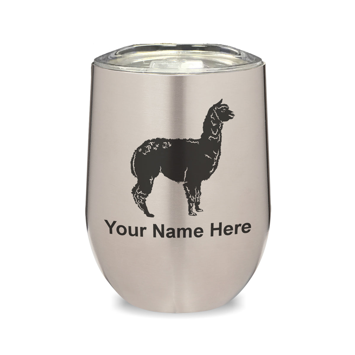 LaserGram Double Wall Stainless Steel Wine Glass, Alpaca, Personalized Engraving Included