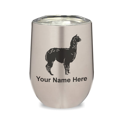 LaserGram Double Wall Stainless Steel Wine Glass, Alpaca, Personalized Engraving Included