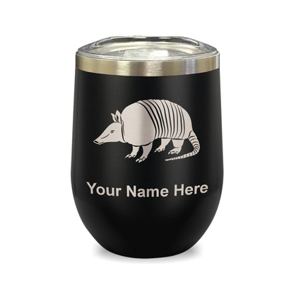LaserGram Double Wall Stainless Steel Wine Glass, Armadillo, Personalized Engraving Included