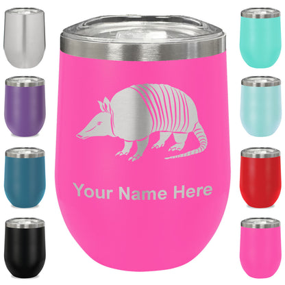 LaserGram Double Wall Stainless Steel Wine Glass, Armadillo, Personalized Engraving Included