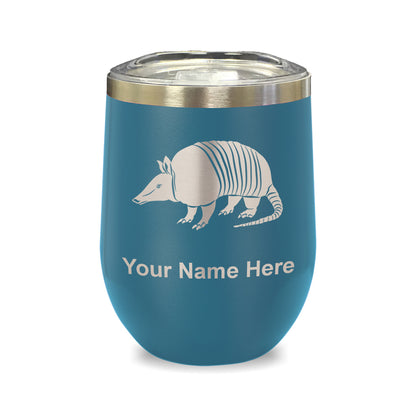LaserGram Double Wall Stainless Steel Wine Glass, Armadillo, Personalized Engraving Included