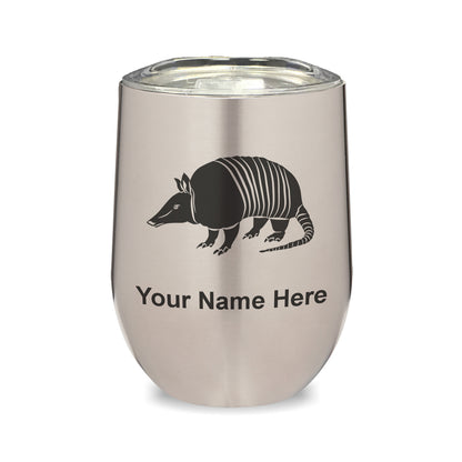 LaserGram Double Wall Stainless Steel Wine Glass, Armadillo, Personalized Engraving Included
